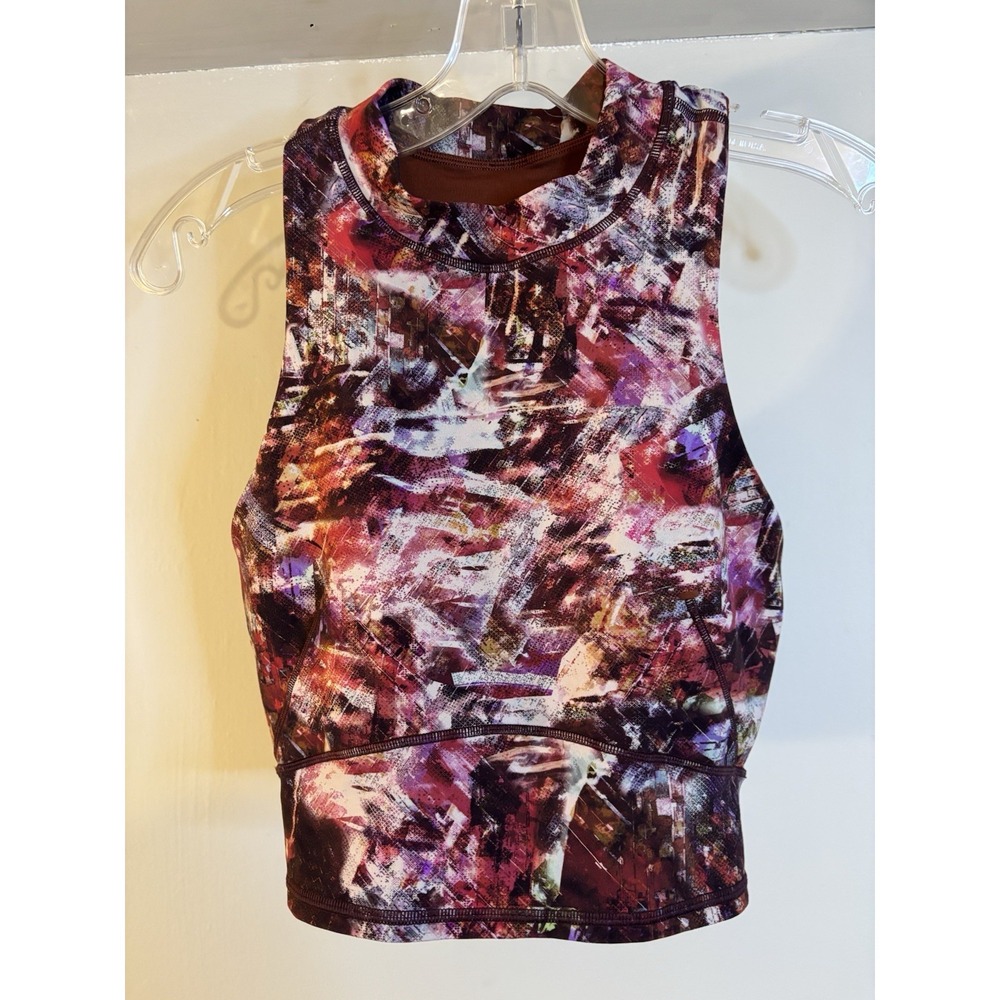 LULULEMON Red Abstract Everlux Crop Top 6 Mock Neck Burgundy Yoga